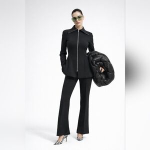 Sculpted Zip-Front Tailored Peplum Blazer S